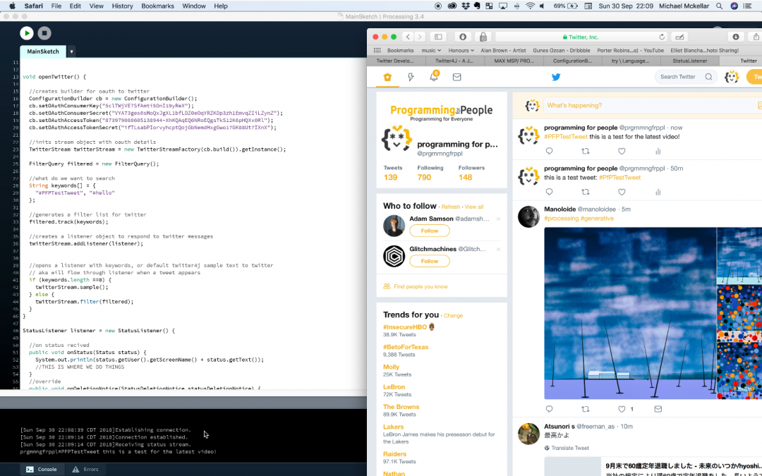 Processing (Twitter4J) – twitter stream – interactive environment